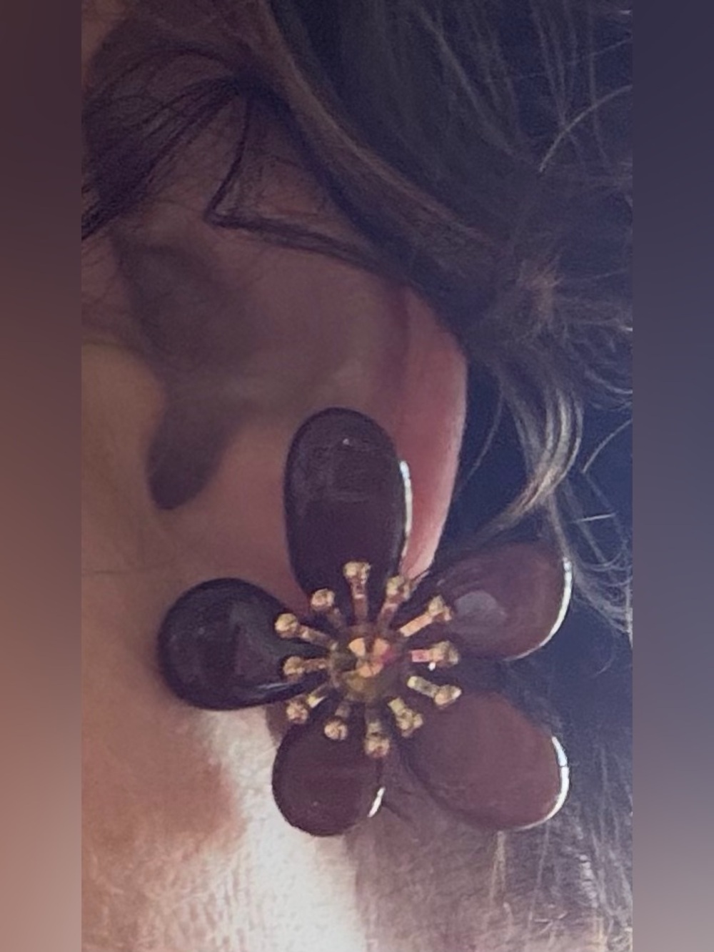 Brown Resin Flower Statement Earrings - Picture 3 of 3